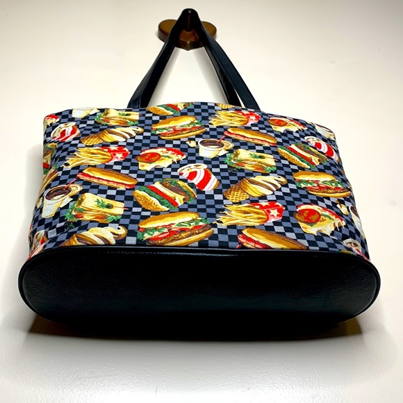 Fast Food Diner Tote | Large Canvas Food Design Bag | Leather Detail Food Lover - Picture 3 of 7